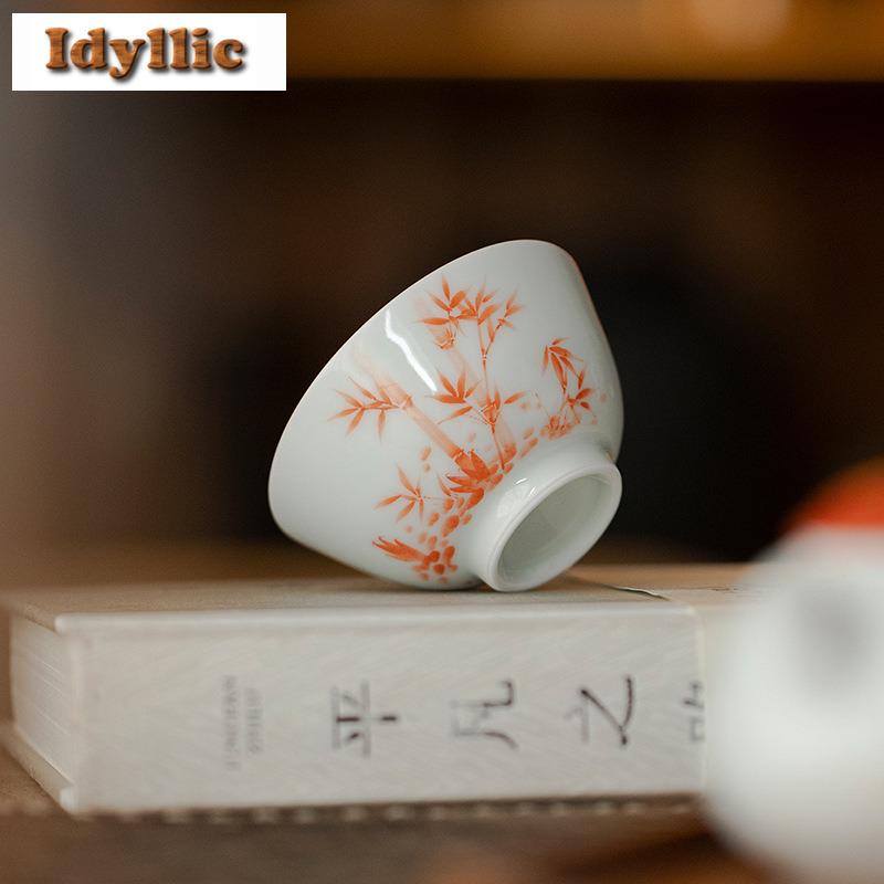 2 Stück/Los Handbemalte Unterglasurfarbe Bambus-Teetasse Antike Teeschale Krug Teeverkostung Riechbecher Chazhan Meistertassen Handwerk 70ml