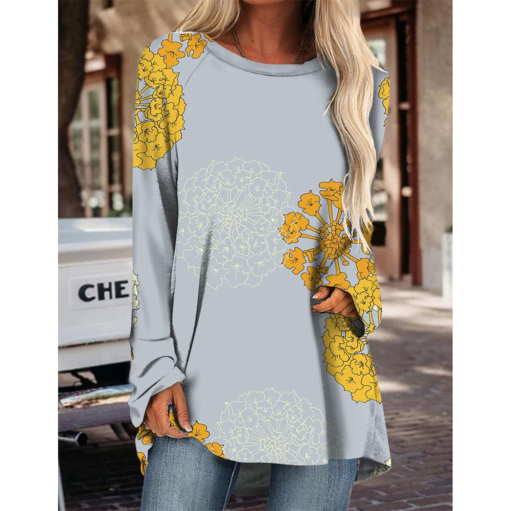 Womens T Shirts Long Sleeve 3D Printed Crew Neck Shirts Basic Tee Tops Blouse Fall Winter Basic Loose Fit Casual Pullover Shirts