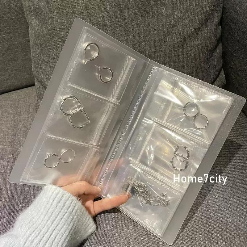 84Gird Transparent Anti-oxidation Jewelry Storage Albums Desktop Drawer Organizer Necklace Bracelet Ring Book Holder Jewelry Bag