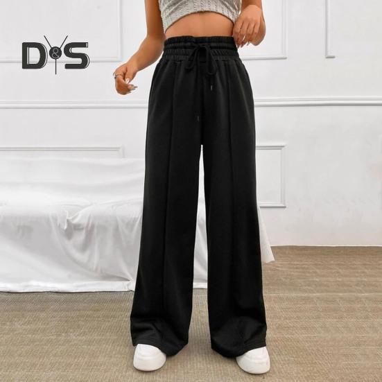 

Женские брюки с высокой талией, широкие брюки, прямые свободные однотонные брюки с эластичной резинкой на талии и эластичными карманами, повседневные женские мягкие брюки, спортивные штаны S золотистый