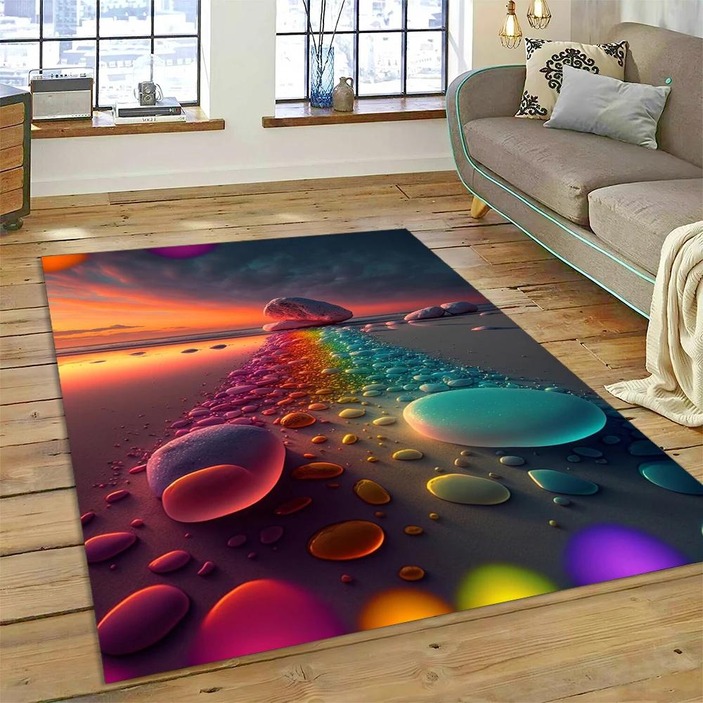 2025 New Style Colorful Pebble Rainbow Road Beach Stone Scenery Carpet Rug for Living Room Bedroom Home Sofa,Non-slip Floor Mat