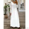 Vestido Longo Feminino de Renda com Decote V Manga Longa Boho Renda Floral na Manga Fluido de Verão Longo