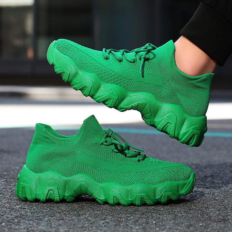 Plus Size Breathable Flyknit Sock Sports Shoes for Men - Lace-up Casual Running Shoes