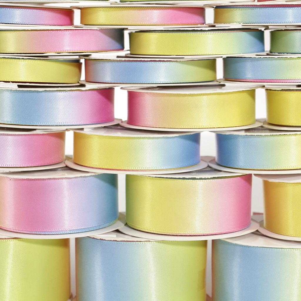 Okay 100% Polyester Dark Pastel Rainbow Satin Ribbon 9mm to 50mm Single Face Iridescent for Crafts