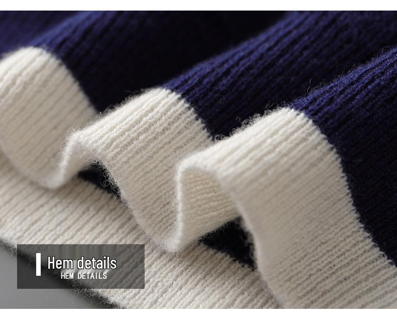 Herrtröja i 100% ren ull med färgblock och rund hals - Lös stickning, avslappnad basplagg för höst/vinter