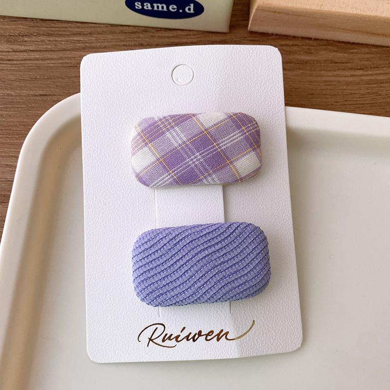 2Pcs/set Macaron Fabric Plaid Hair Clip Solid Color Square Cotton Filling Hairpin Children's Side Bangs Clip Girls Hair Accessories