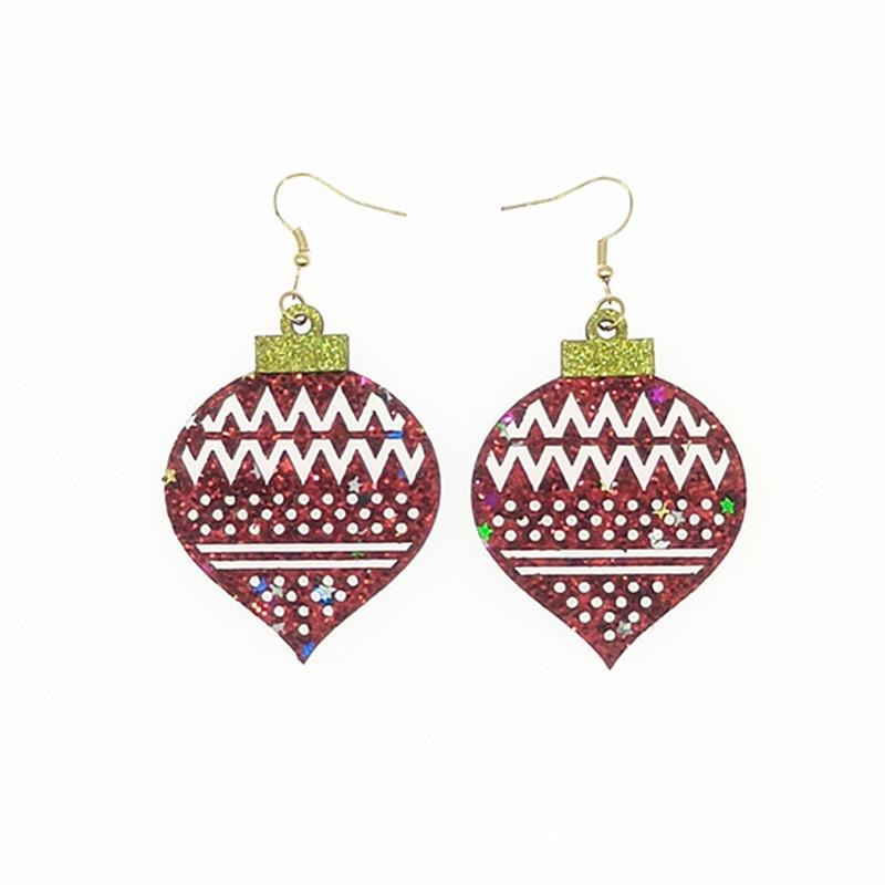 Christmas & New Year Leather Earrings: Colored Ball & Hollow Wood Dangles