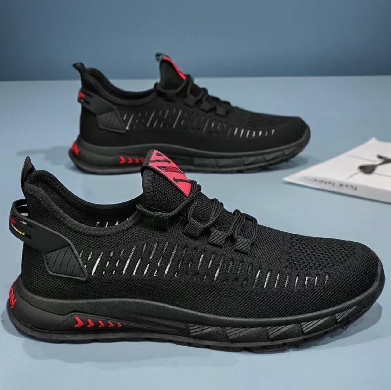 

New spring and summer men s shoes breathable mesh sneakers lace-up platform running shoes men s versatile casual shoes 39 чёрный