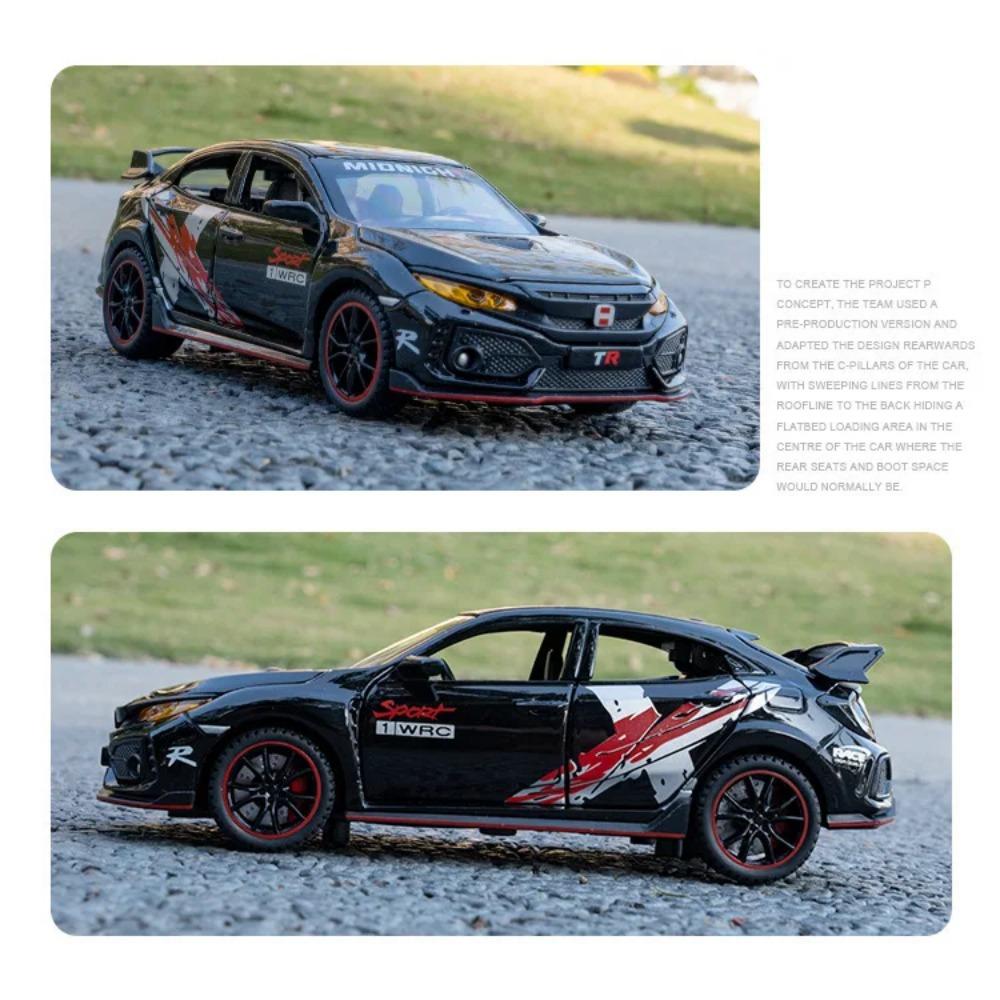 Maßstab 1/32 Honda Civic Type-R Super Modified Sportwagen Legierung Metall Diecast Modellauto Indoor Hochsimulations-Ornament Sound & Licht Geschenk
