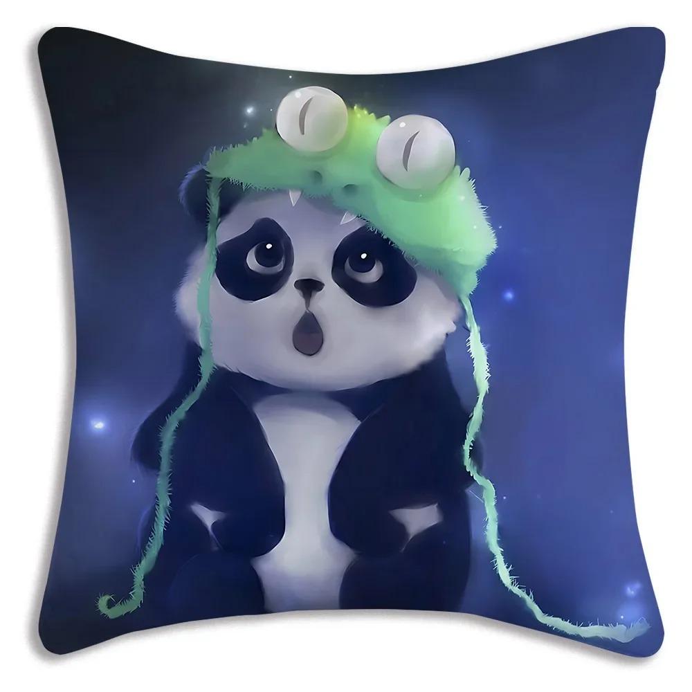 Cartoon Panda Print Decorative Pillowcase Car Sofa Square Cushion Pillowcase