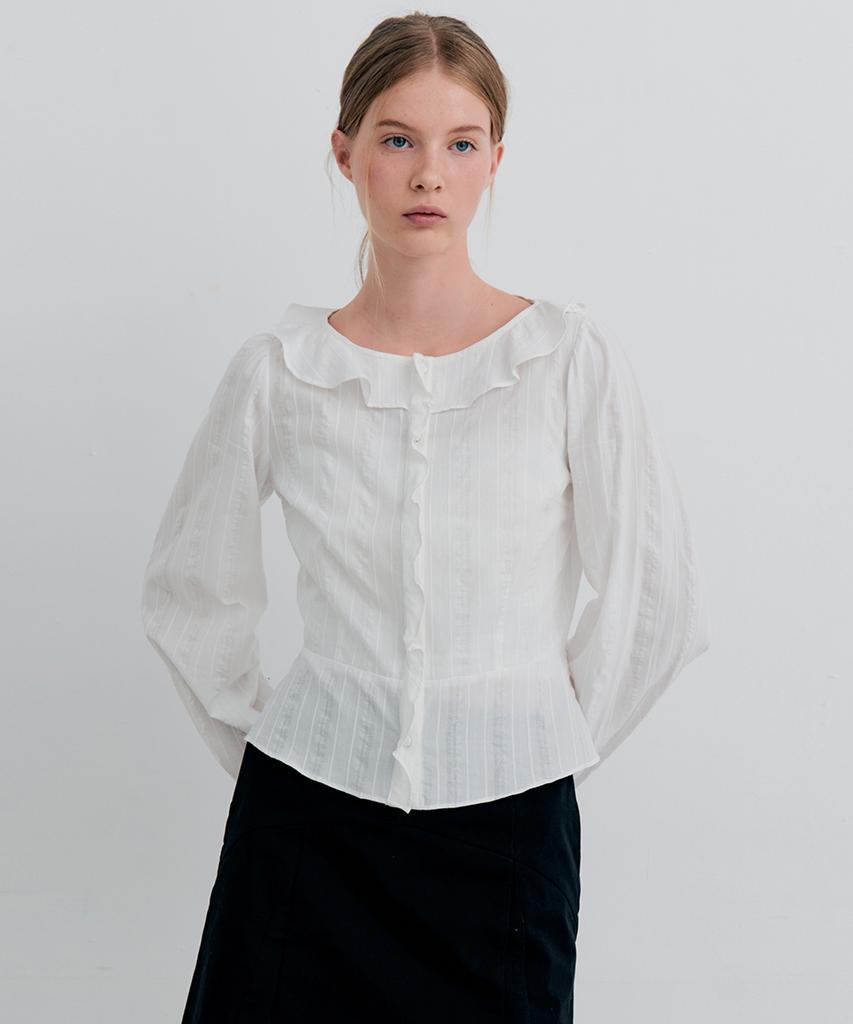 ITOV SEOUL Cotton Flare Long Sleeve Blouse Ivory