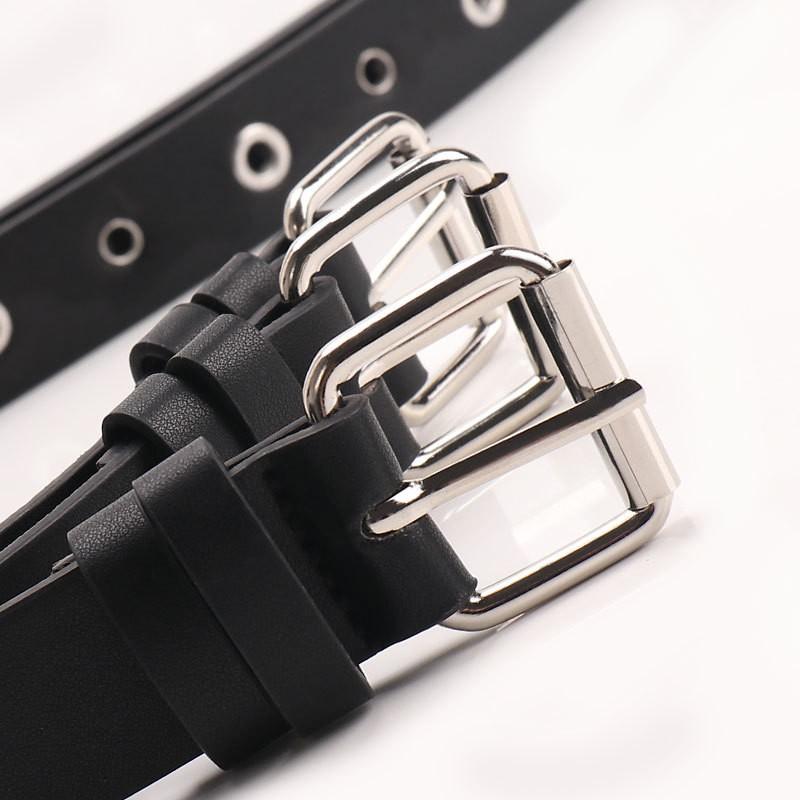 Stylish Hollow Cut-Out Belt Women Men Punk Hip Hop Adjustable Waistband With Rivet Detail