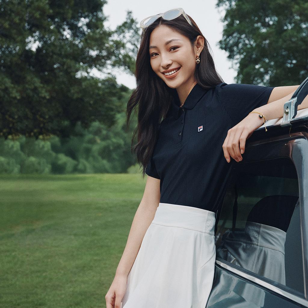 FILA Tennis Fashion Minimalist Sports Casual Versatile Comfortable Short Sleeve Polo Shirt Women tops Deep-Black A11W623123FBK