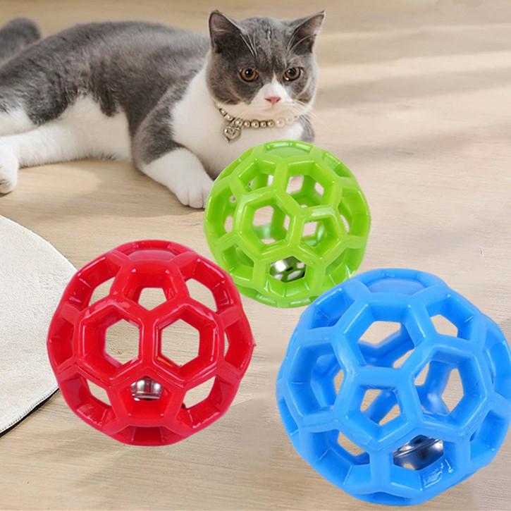 Durable Hollow Rubber Pet Chew Ball with Bell Sound Dog Cat Teeth Cleaning Toy Interactive Play Toy for Small Medium Pets