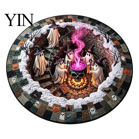 Soft Crystal Velvet Rug 3D Illusion Halloween Rug, Quilted Look Round Area Creepy Deep Pit Holiday Gift for Friends Design, Non-Slip Floor Mat Living