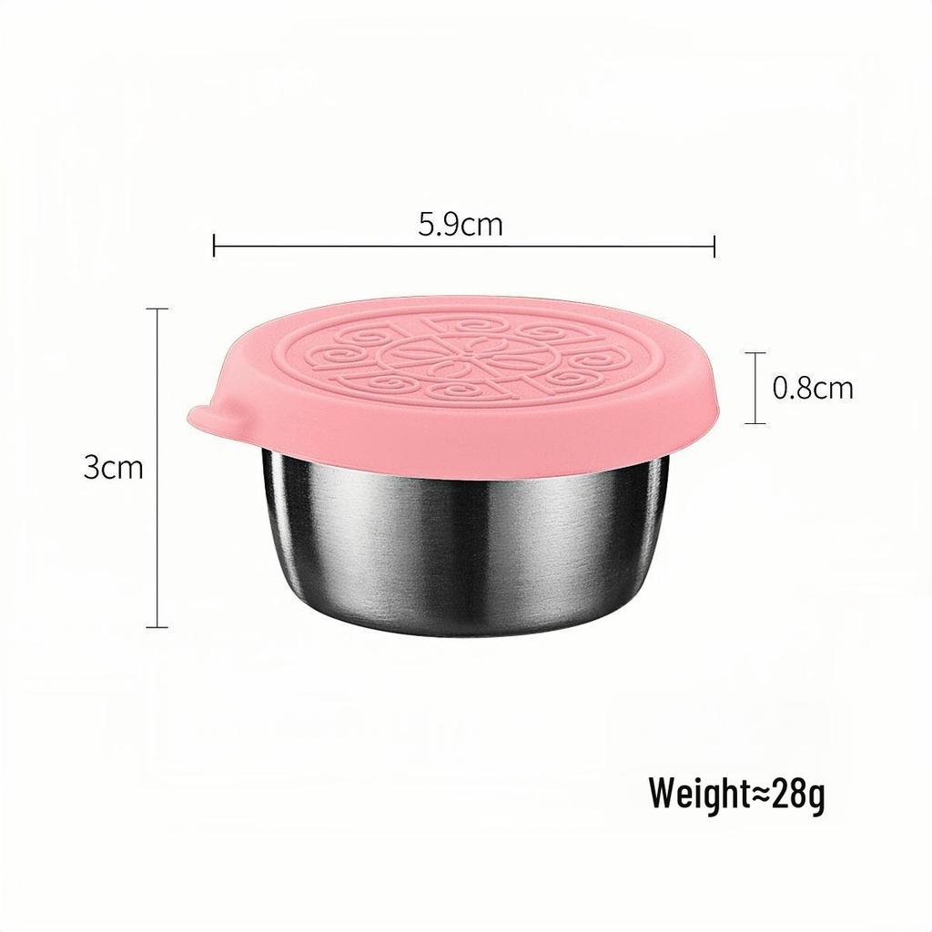 50/70ML Stainless Steel Sauce Cup with Silicone Lid - Leak-Proof Seasoning and Dipping Container
