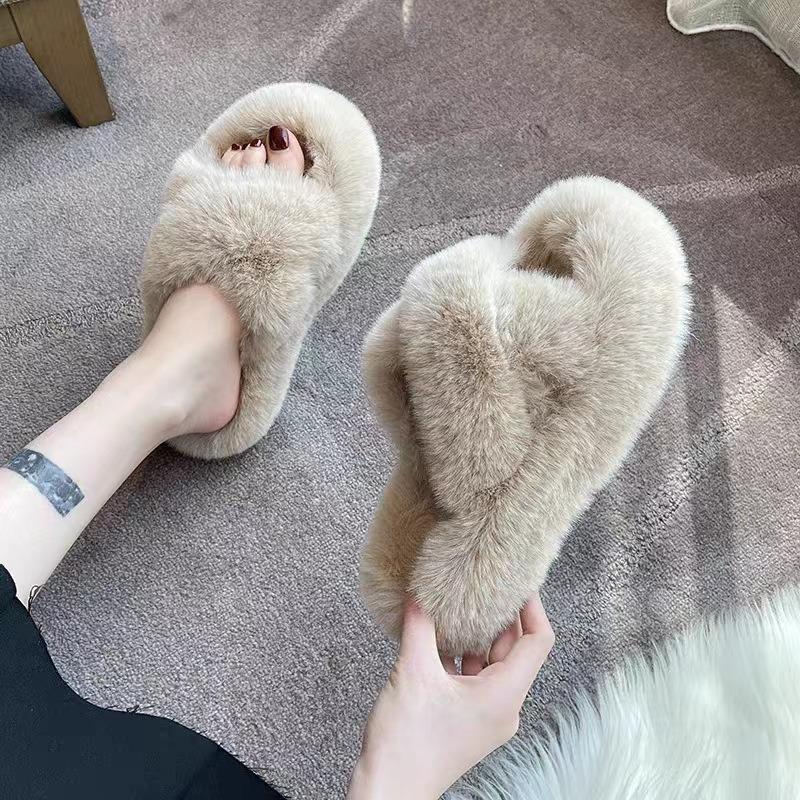 Mao Mao slippers women's outer wear household autumn and winter home cotton shoes comfortable cross word shoes