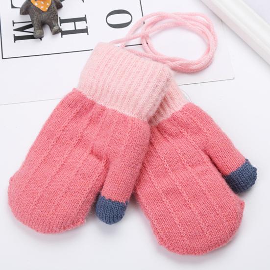 Kids Winter Double Layer Thick Warm Full Finger Stitching Knitted Gloves