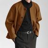 Men Woolen Coat Round Neck Long Sleeve Single Breasted Regular Fit Solid Color Jacket with Pockets Winter Overcoat