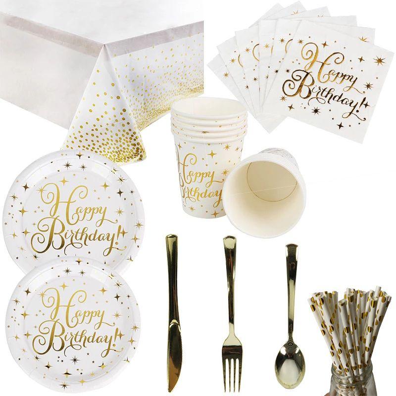 Dot Gold Polka Stamping Happy Birthday Party Decor Supplies Tableware Disposable