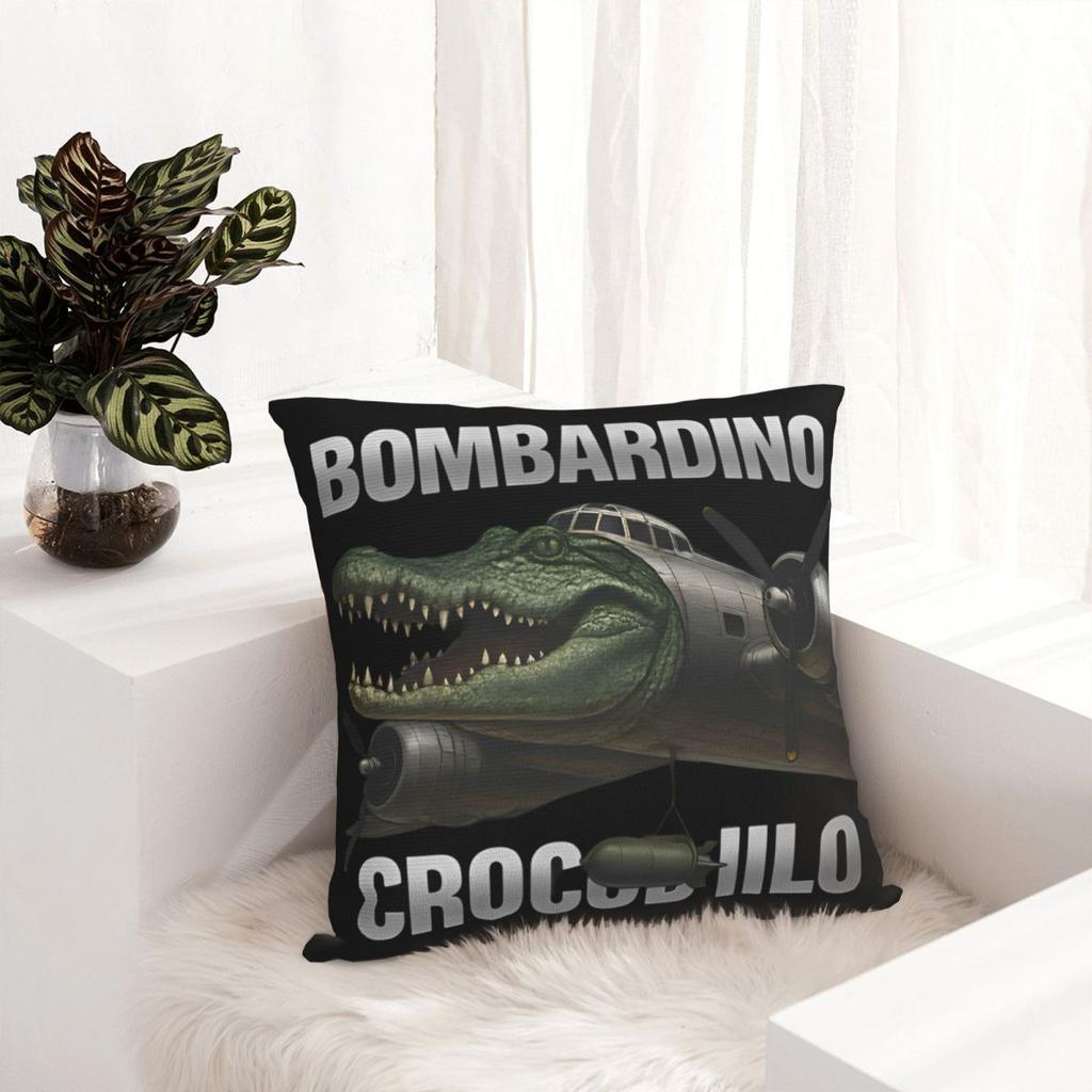 Bombardiro Crocodilo Brainrot Music Pillowcase Polyester Cushion Cover Decor Italian Meme Pillow Case Cover Home Zippered