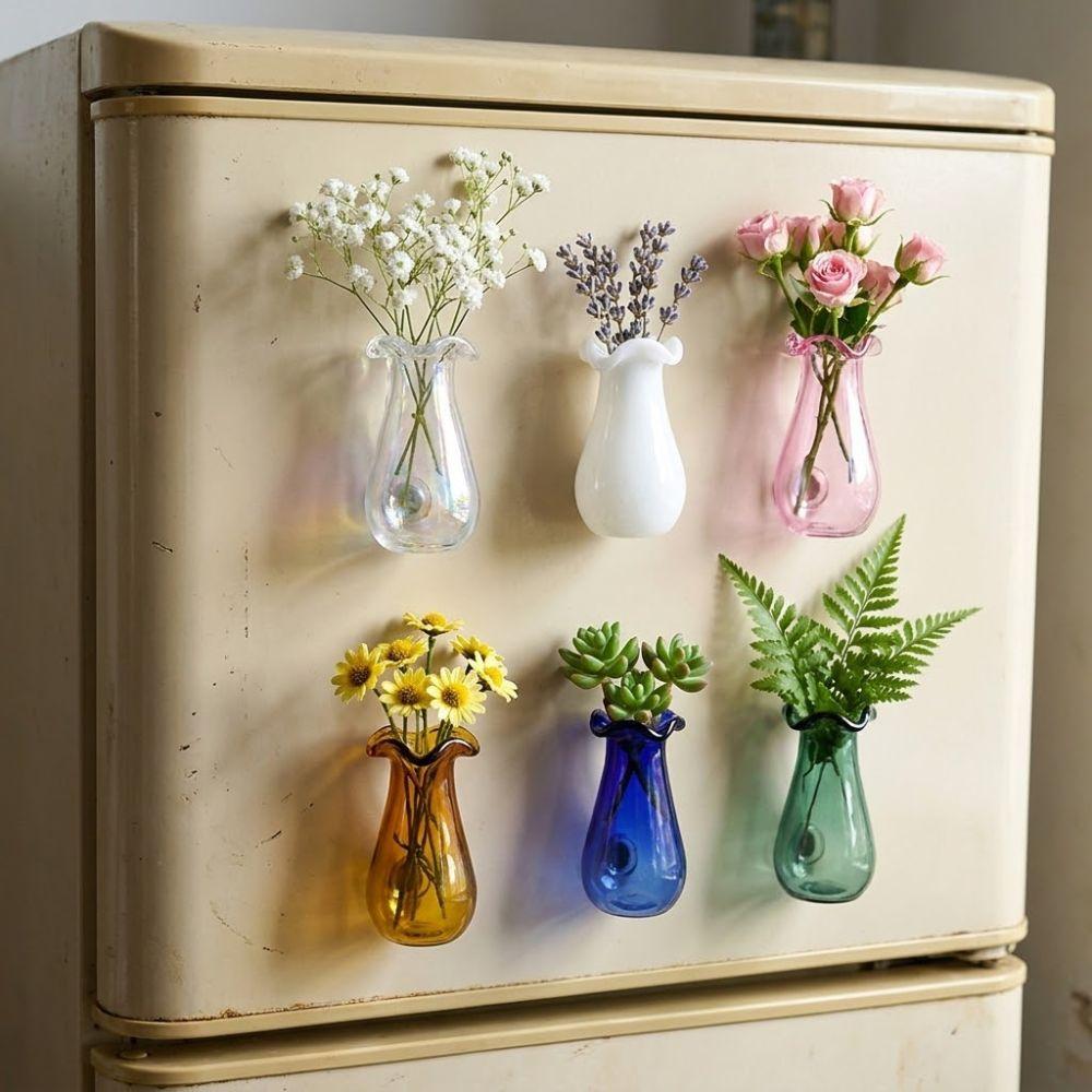 6Pcs Modern 3D Mini Vase Magnets Exquisite Hydroponic Plant Vase Office Decoration