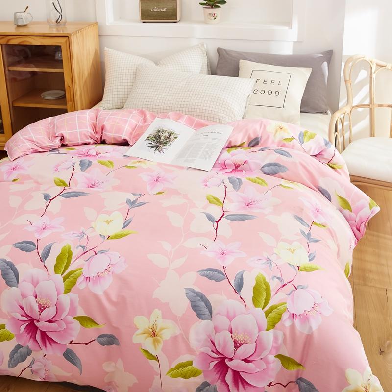 Pink Floral Duvet Cover 100% Cotton Flowers Print Aesthetic Comforter Cover Soft Skin-friendly Bedding for Teens Kids Girls Gift