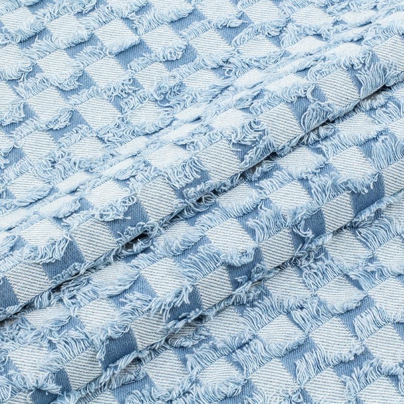 100x145cm Jacquard Denim Checkerboard TasselFabric Hand Wash DIY Bag Coat Clothing Designer Fabric Sewing Cotton Denim Fabric
