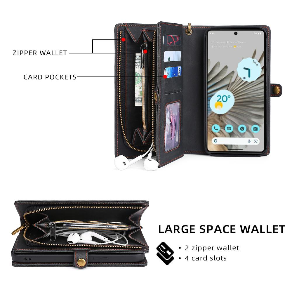 

MEGSHI 017 Series For Google Pixel 7 5G Zipper Wallet Leather Case Magnetic Suction Detachable Cover Black
