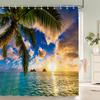 3d Beach Scenery Shower Curtains Sea Ocean Mediterranean Bathroom Curtain Waterproof Cloth Decoration 180*240cm Bath Curtain