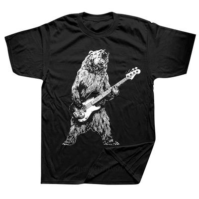 Bear Playing Bass Guitar T Shirts Graphic Cotton Streetwear Short Sleeve Music Gifts Summer Animal Playing Guitar T-shirt