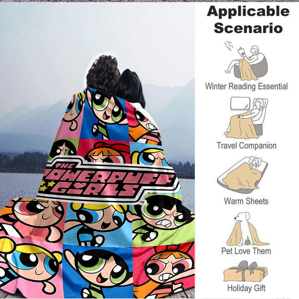 1pc Powerpuff Girls Flannel Throw Blanket - Lightweight Soft Warm All-Season Blanket for Sofa, Bed, Travel, Camping  L1029188