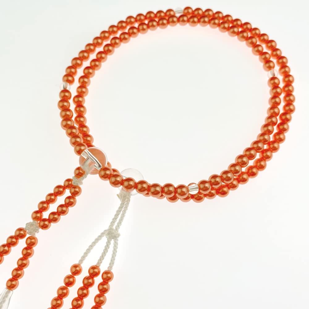 Myorenka Soka Gakkai Prayer SGI Prayer Beads for PC Pearl and Acrylic Crystal Temari Tassel Beads, Women, Medium, Finish, Two-Color (Orange)