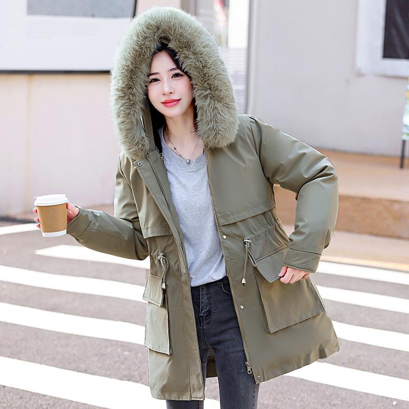 Neuer Winterparka mit abnehmbarem Wollkragen, Baumwollmantel, vielseitig, schmal und modisch, ein Kleid und dreiteilige Baumwolljacke für Damen