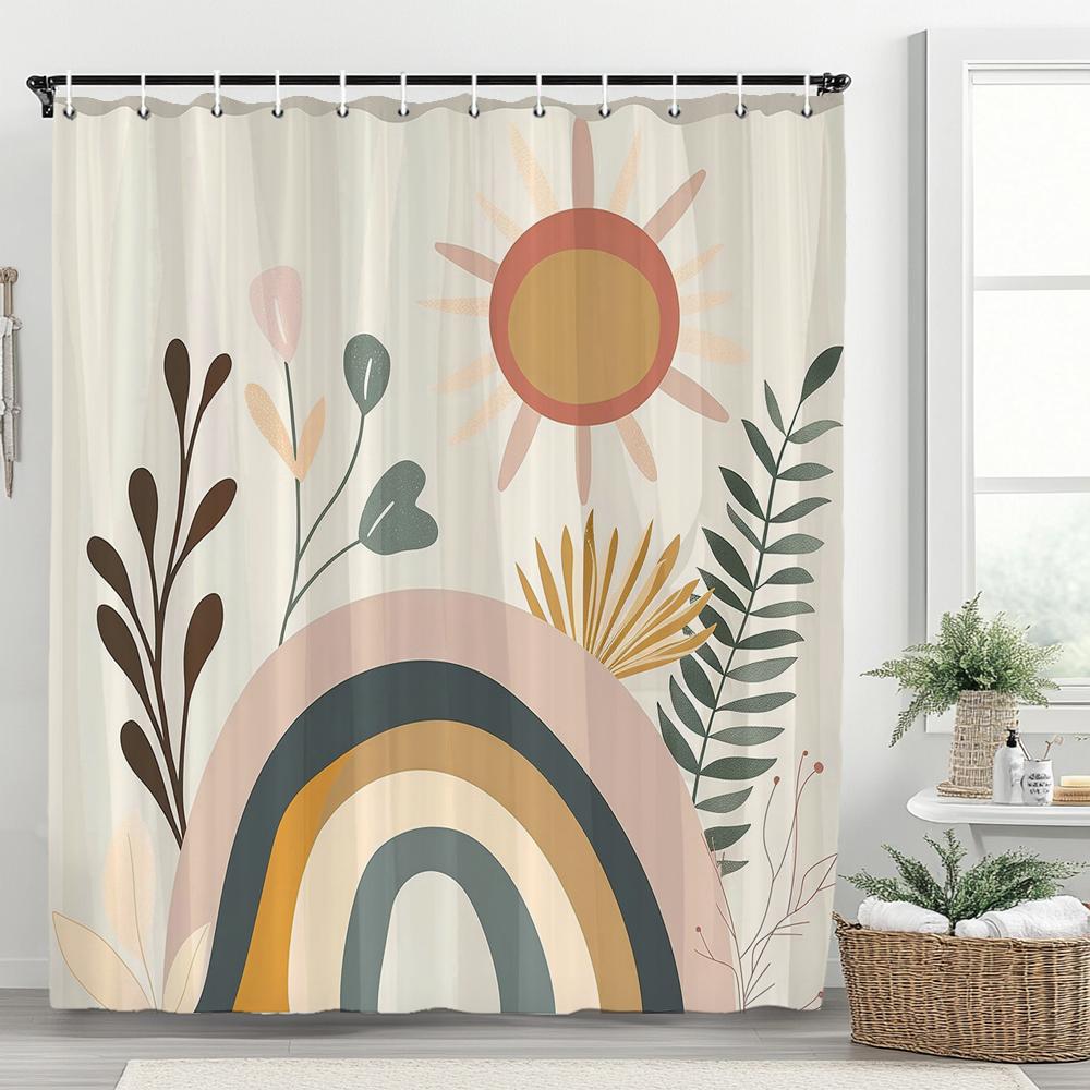 1Pc Abstract Tropical Leaf Printed Waterproof Shower Curtain With 12 Hooks, Bathroom Divider, Bathroom Decor Window Curtain