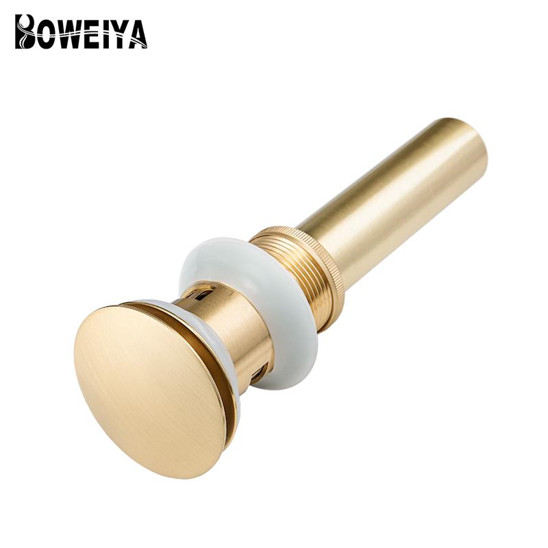 Golden Brass Strainer Basket Hair Catcher Anti Clog Pop up Drain Stopper Vanity Vessel Sink Bathroom Sink Drain with Overflow