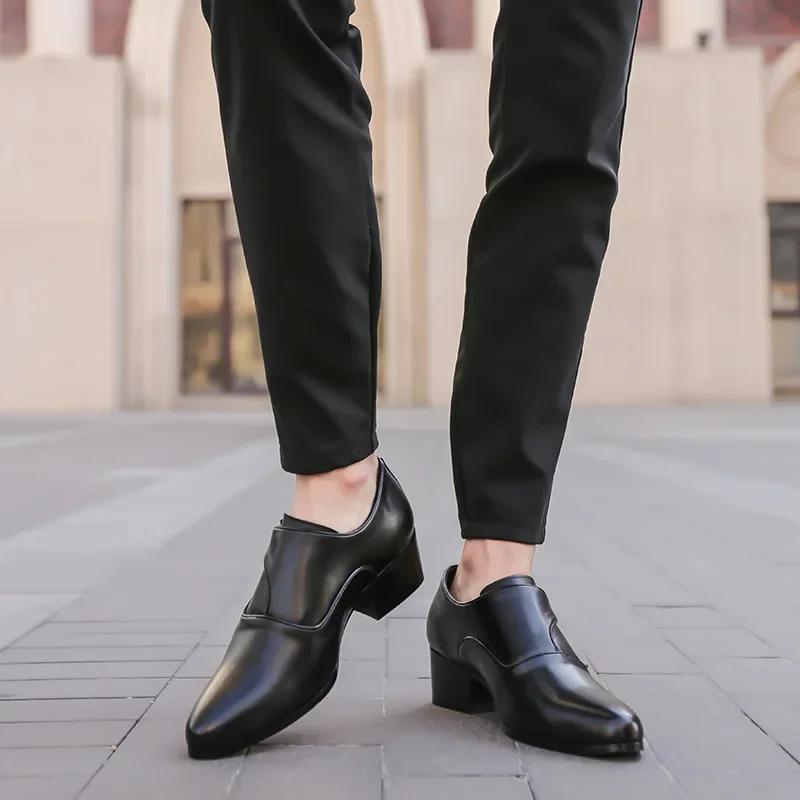 Genuine Leather Men's Shoes Business Men Dress Shoes Incressed 6cm Slip On Pointed Toe Man Oxfords Classic Formal Shoes for Men