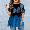 Plus Size Women's Summer Yellow Butterfly Print Comfortable Short Sleeved Round Neck T-shirt Casual Baggy Medium Length T-shirt