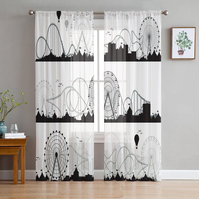 Cartoon Air Balloon Print Sheer Curtains For Living Room Bedroom Kitchen Home Hotel Decor Chiffon Tulle Window Panel Curtain