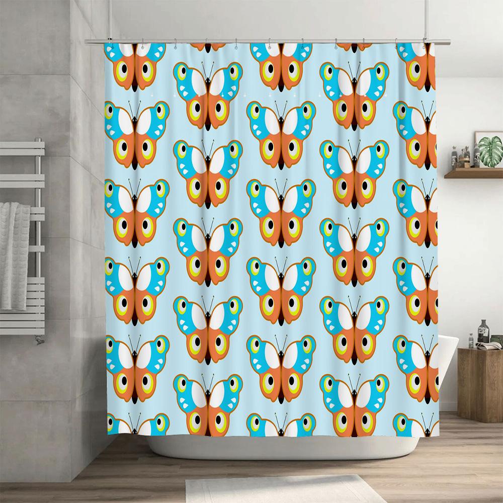 Animal Print Shower Curtains With Butterfly Pattern Modern Bathroom Decor For Home Decoration Blue Background Wall Hanging Fabri