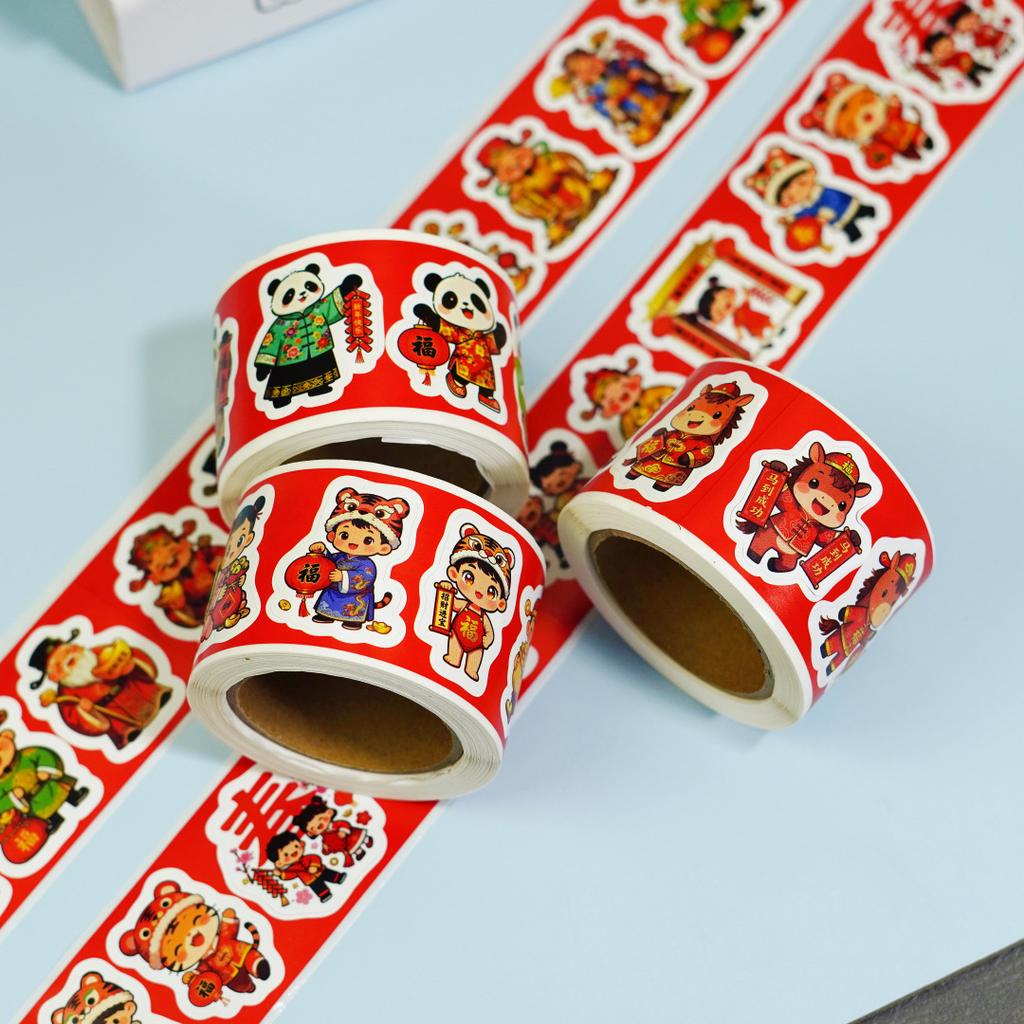 300 Sheets/Roll Cartoon Horse Label Decal Red Envelope Decor Stickers Chinese New Year Decorative Stickers DIY Party