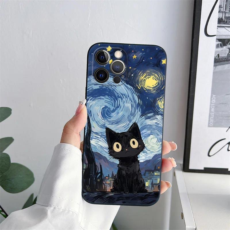 

Cat Van Gogh Starry Sky Phone Case for iPhone 11 15 Pro Max Case Coque 14 Plus 13 Pro 12 11 X XS XR 7 8 SE 2020 6 TPU Soft Cover iPhone 13