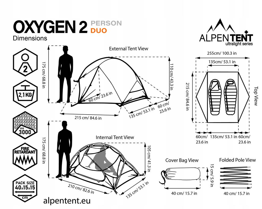 AlpenTent Oxygen 2 Duo Two-Person Tent 2.1 kg Lightweight