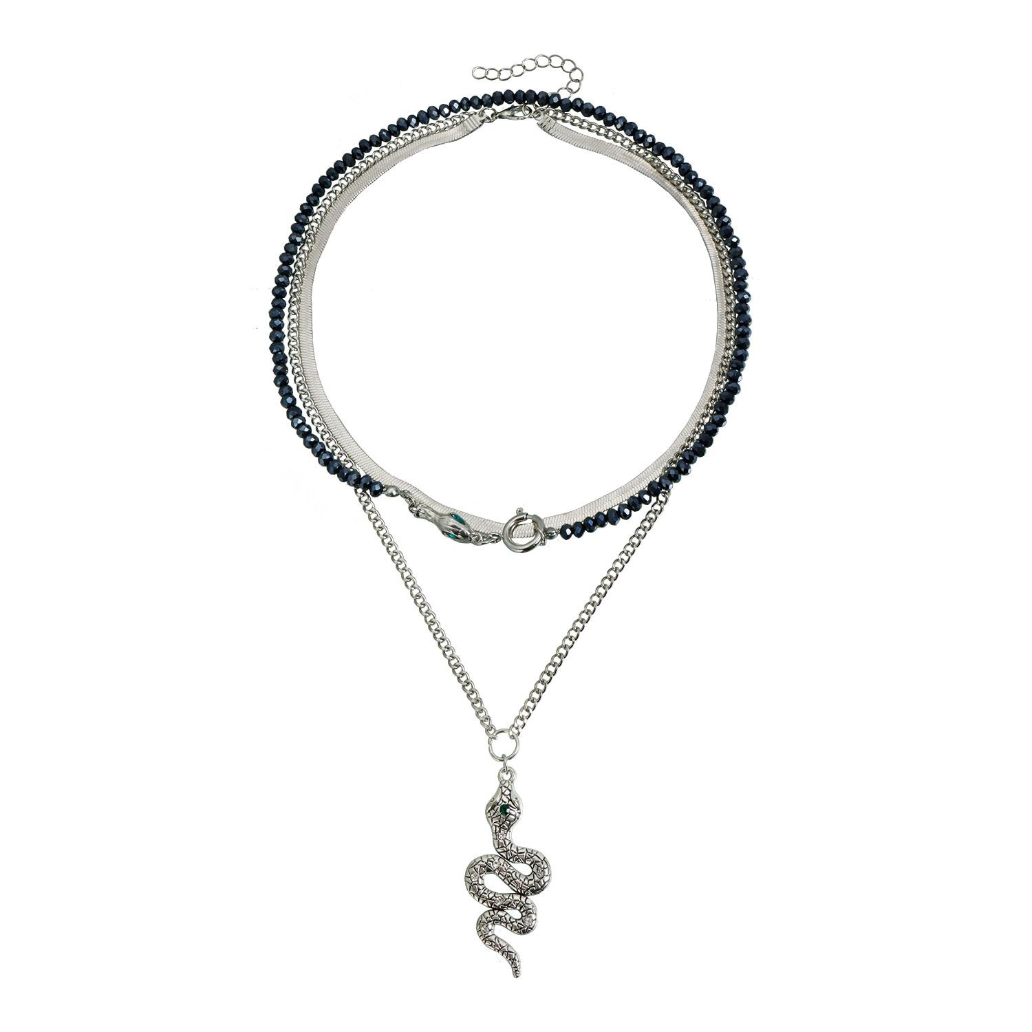 Serpentine pendant stacked necklace ins design sense premium geometric beaded crystal necklace