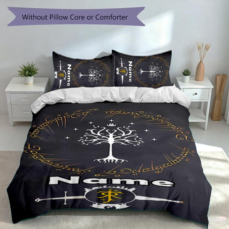 3pcs Custom Name The Fellowship of the Ring Bedding Set,Includes 1 Duvet Cover and 2 Pillowcases,All-season Bedroom Decor