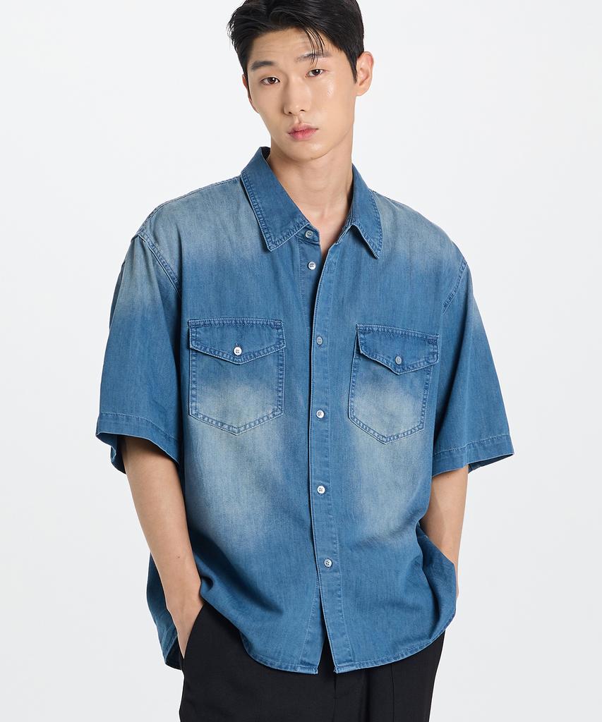 Gicheol Summer Half Denim Shirt (Indigo)