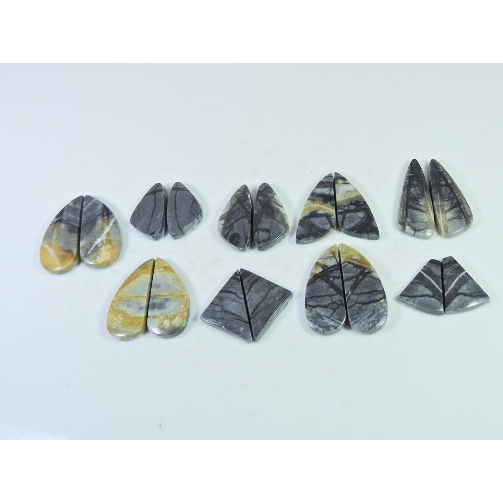 Natural Picasso Jasper Matched Pair Fancy Cabachon Loose Gemstone 09Pair Lot C-2740