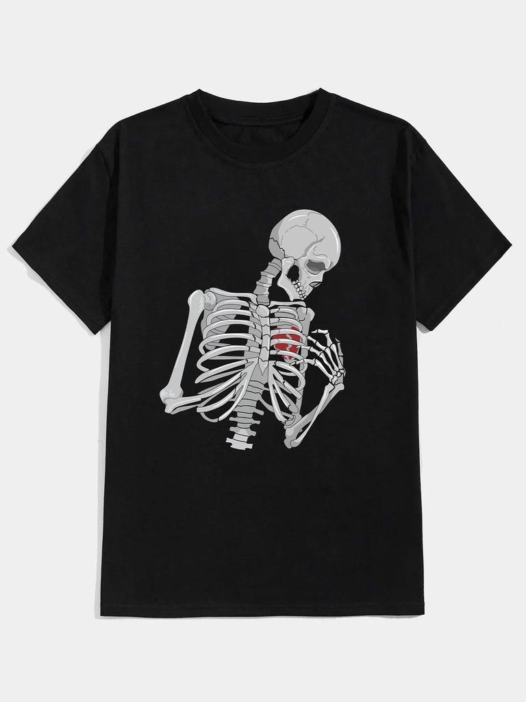 Skeleton Print T-Shirt for  Men's Casual Crew Neck Short-Sleeve  Fashion Summer T-Shirts Tops, Regular and Oversize Tees
