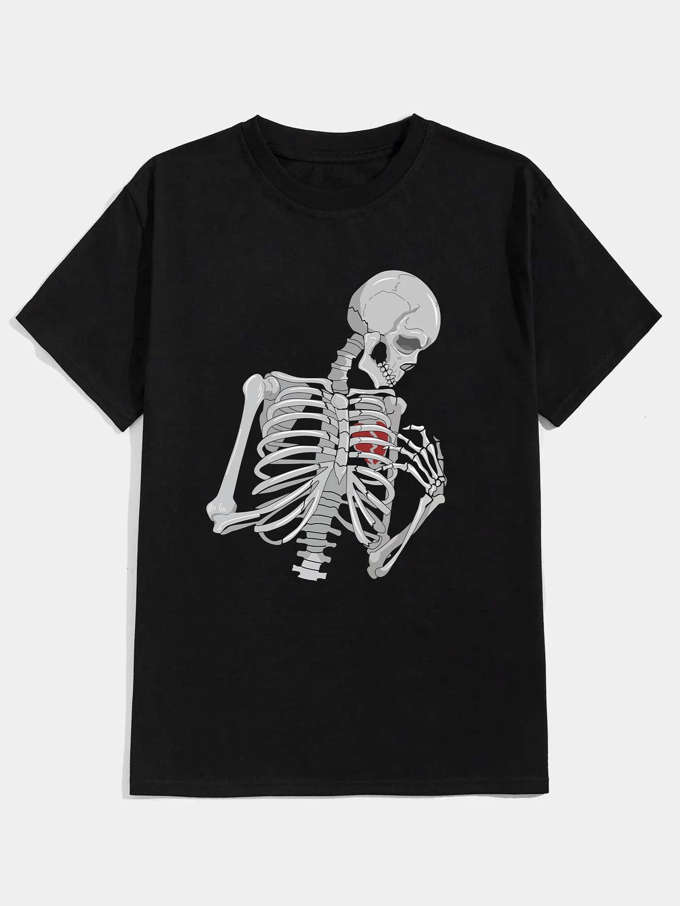 

Skeleton Print T-Shirt for Men s Casual Crew Neck Short-Sleeve Fashion Summer T-Shirts Tops, Regular and Oversize Tees XXXXXL
