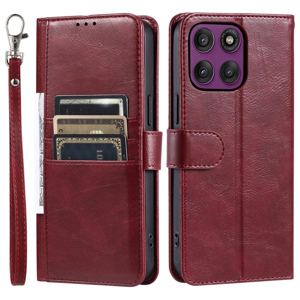 For Motorola Moto G77 5G/G67 5G Case TPU + PU Leather Wallet Phone Cover with Wrist Strap